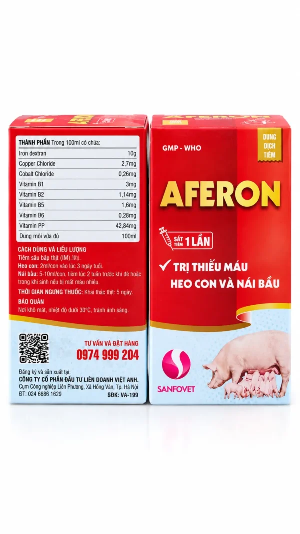 aferon-100ml-sanfovet-tri-thieu-mau-cho-heo-con-va-nai-bau-2 AFERON SANFOVET – Sắt tiêm cho heo con, nái – ảnh 2