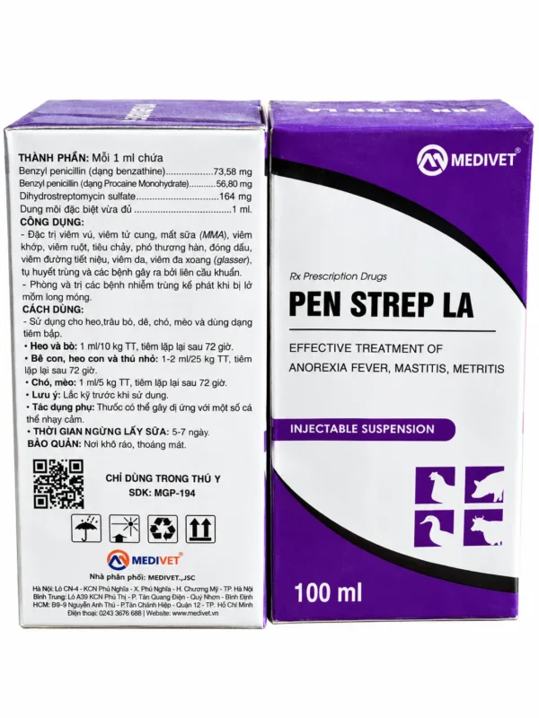 pen-strep-la-100m-medivet-1 PEN STREP LA MEDIVET – Trị viêm vú, tử cung