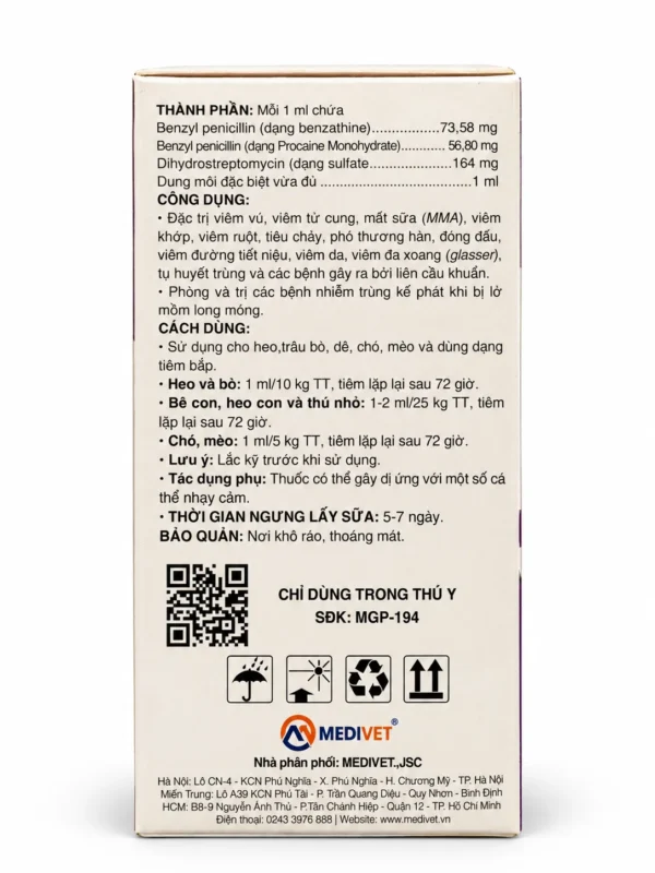 pen-strep-la-100m-medivet-4 PEN STREP LA MEDIVET – Trị viêm vú, tử cung – ảnh 4